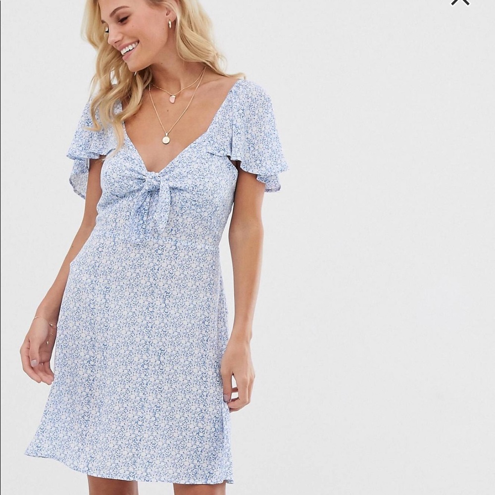 Trendy off the shoulder floral dress.